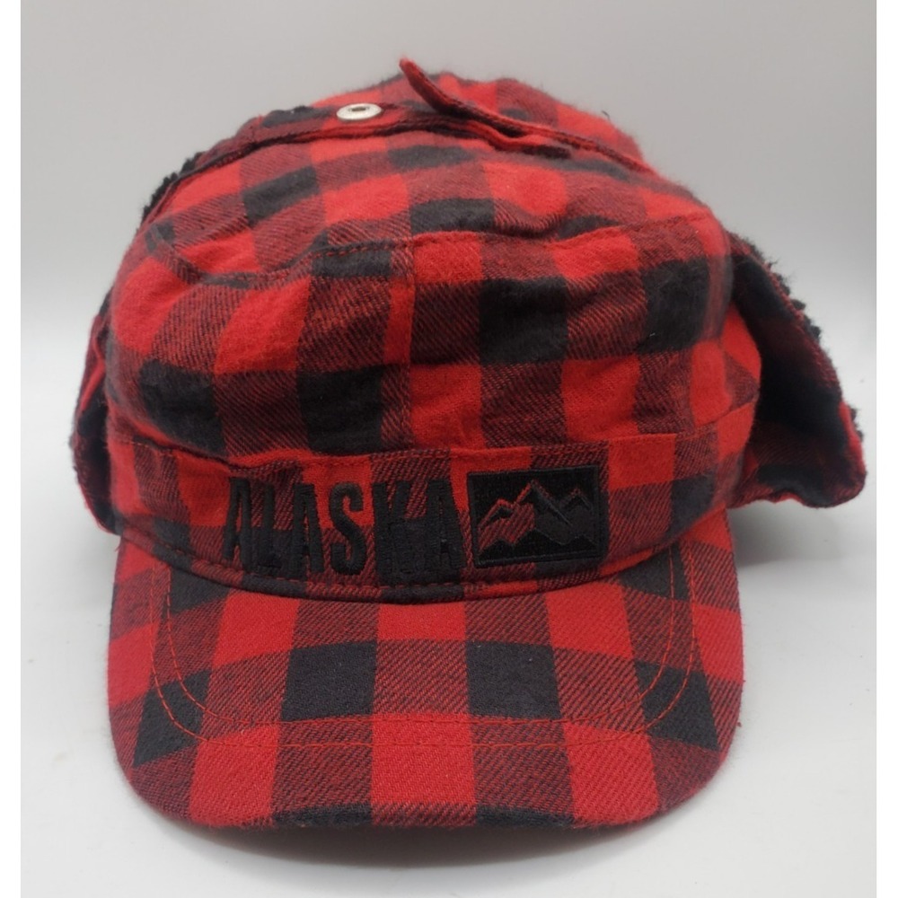 Alaska Buffalo‎ Plaid Hat Red Black Hunting Cap Earflaps Artic Circle One Size